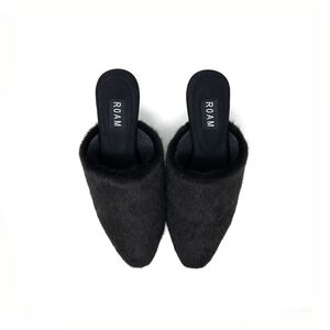 ROAM Long Luxe Mule Cloud Heel Black Faux Fur Fuzzy Size US 7 New With Tags